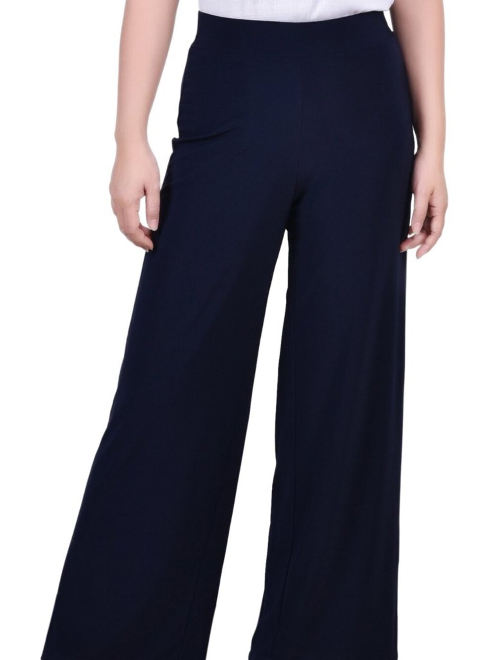 NY Collection Petite Pull-On Palazzo Wide Leg Pants Navy Jersey PL NWT MSRP $42